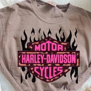 Harley-Davidson Brown Tee with Pink and Black Logo